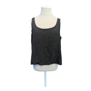 Eileen Fisher Top Rayon Olive Green Tank Crinkle Crop Size Large Stretch Scoop